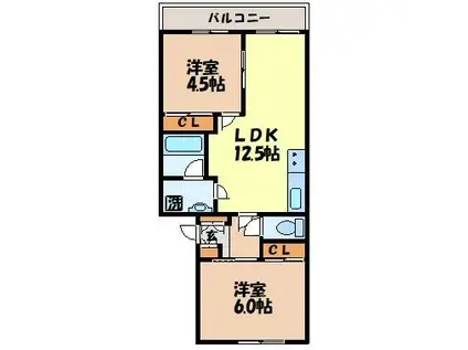 ヴィラ富士見の森(2LDK/4階)の間取り写真