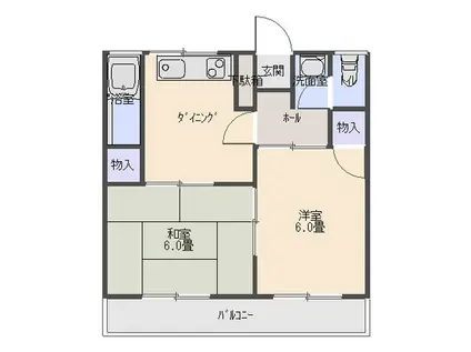 中央マンション(2DK/3階)の間取り写真