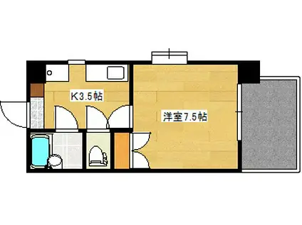 ソレイユ白島(1K/4階)の間取り写真