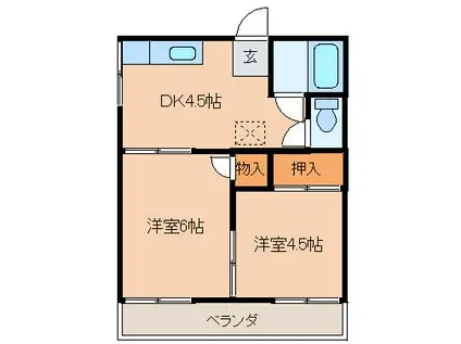 パールコーポ(2K/2階)の間取り写真