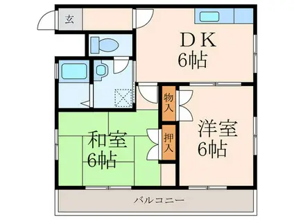 ロージュマン黄金(2DK/2階)の間取り写真