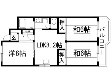 宝塚安倉10号棟(3LDK/2階)の間取り写真