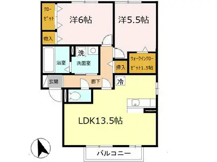 エスポアールメゾンB棟(2LDK/2階)の間取り写真