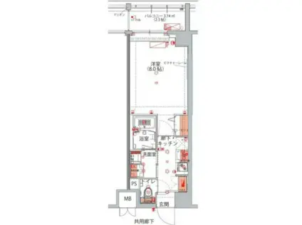 ハーモニーレジデンス新宿御苑ザイースト(1K/4階)の間取り写真