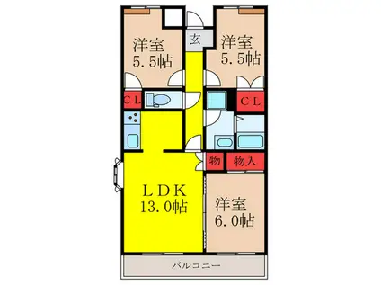 ウエストコート(3LDK/3階)の間取り写真