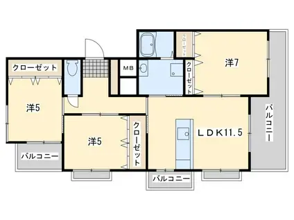 プリンス弐番館(3LDK/6階)の間取り写真