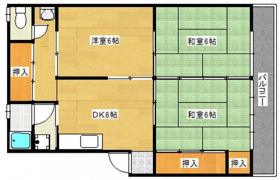 下田アパート(3DK/2階)の間取り写真