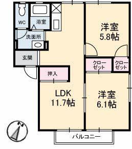 グレースフジ B棟(2LDK/1階)の間取り写真