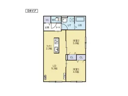 UNIQUS宮の森(2LDK/1階)の間取り写真