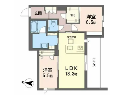 シャーメゾン サンティエルジュ(2LDK/1階)の間取り写真