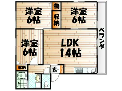 クッキースクエアA棟(3LDK/1階)の間取り写真