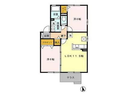 山翡翠の杜IIIIII(2LDK/1階)の間取り写真