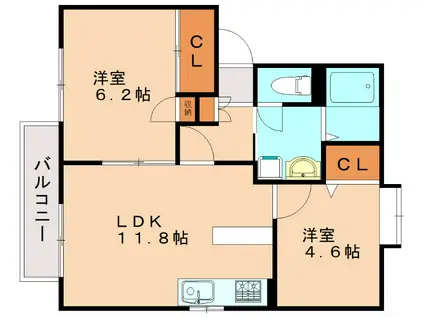 スプリングハイツ A(2LDK/2階)の間取り写真
