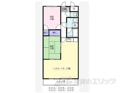 ヴィラジョイフル(2LDK/3階)の間取り写真