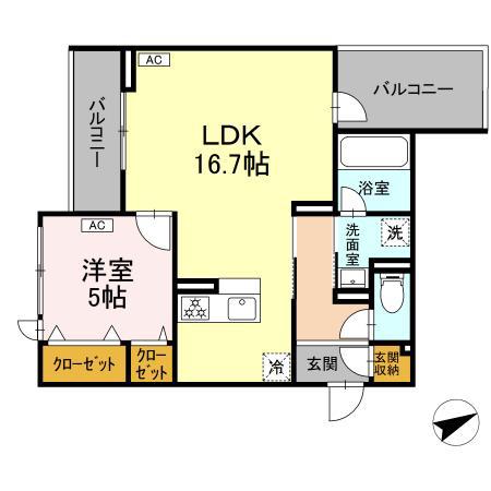 ディーレジデンス稲城(1LDK/2階)の間取り写真