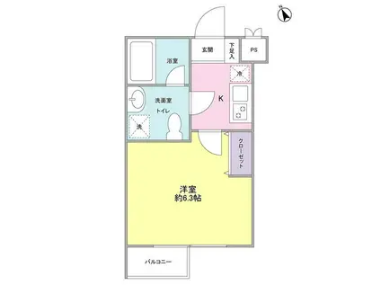 ヒルサイド二子玉川(1K/2階)の間取り写真