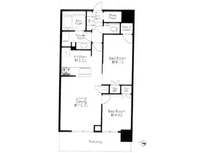 アルファグランデ千桜タワー(2LDK/9階)の間取り写真