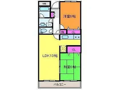 セントラルコート県庁前(2LDK/4階)の間取り写真