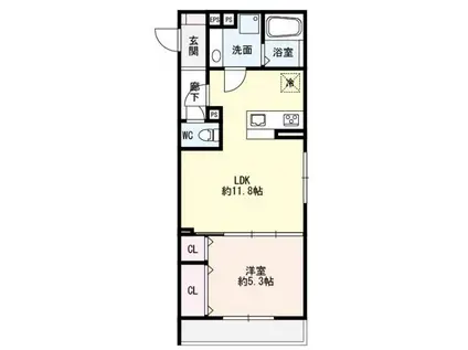 メゾン・ド・クルー(1LDK/1階)の間取り写真