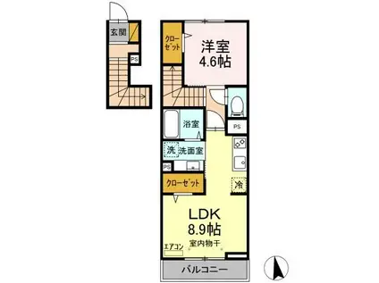 ウインドウ ウィンド(1LDK/2階)の間取り写真