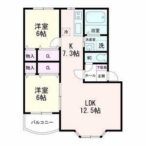 グランシャリオ(2LDK/2階)の間取り写真