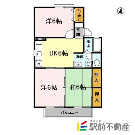 セジュール・ドエルB(3DK/2階)の間取り写真