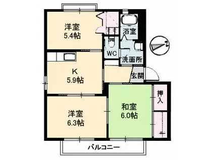 グルーンせせらC棟(3K/2階)の間取り写真