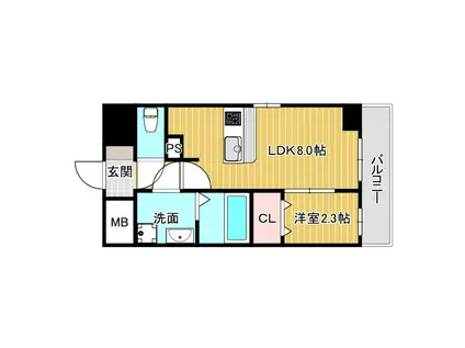 ソルテラスOASAKA千里丘駅前(1LDK/2階)の間取り写真