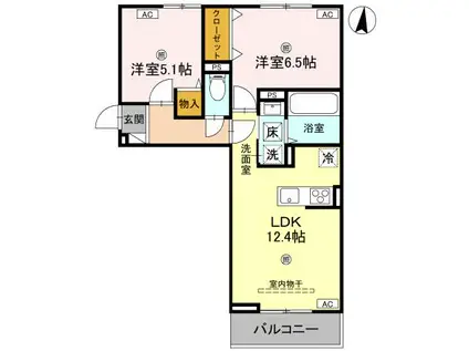 D-REGALO日光S(2LDK/1階)の間取り写真