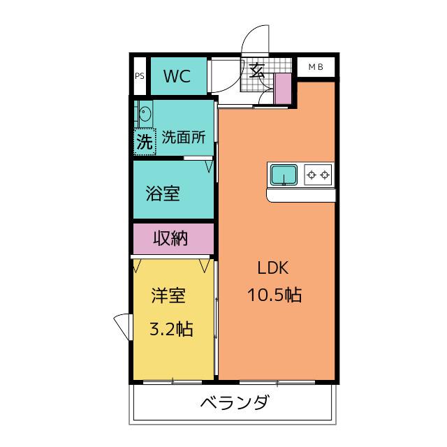 アンジューIX(1LDK/3階)の間取り写真