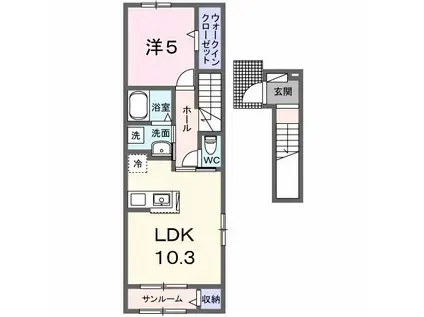 マートルII(1LDK/2階)の間取り写真