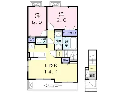 グランシャリオVIII B(2LDK/2階)の間取り写真