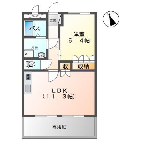 レイクレアII(1LDK/1階)の間取り写真
