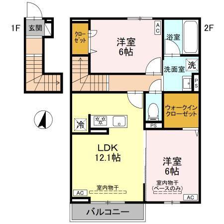 ウェルモート曙町(2LDK/2階)の間取り写真