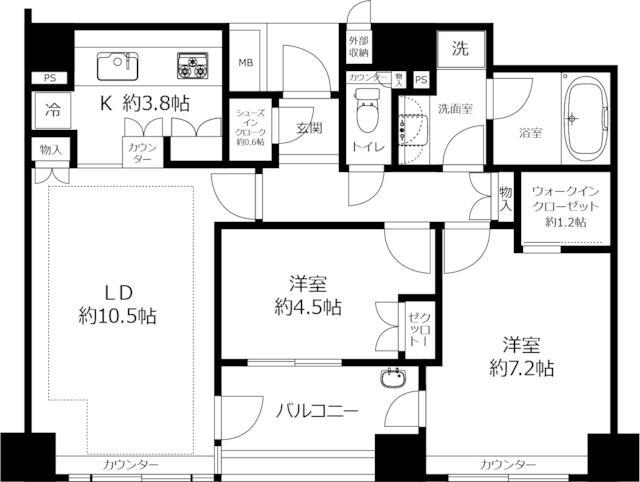 音羽パーク・ホームズ(2LDK/4階)の間取り写真