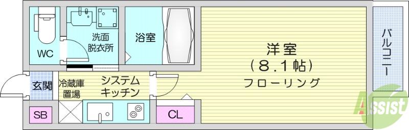 パークフォレスト東照宮(1K/1階)の間取り写真