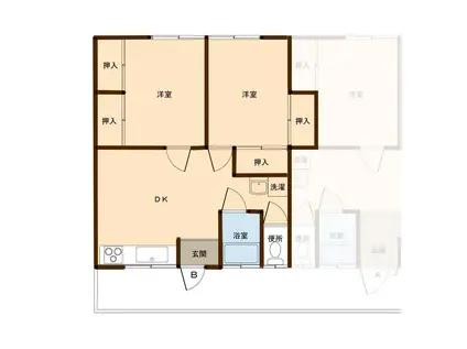 南郷アパート(2DK/2階)の間取り写真