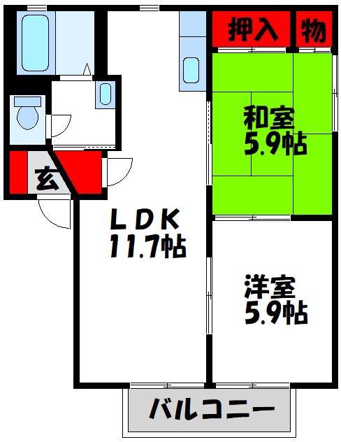 リーベンアルム(2LDK/2階)の間取り写真