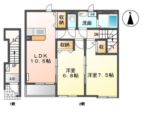 カームハウス(2LDK/2階)の間取り写真