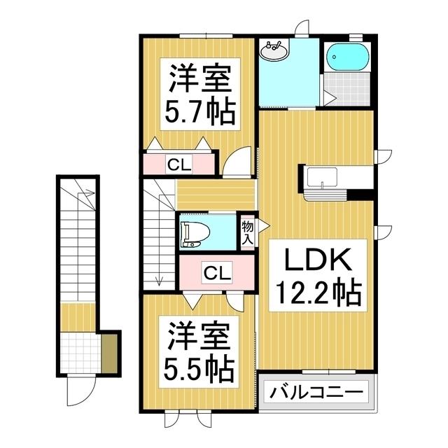 レイク・シャングリラB棟(2LDK/2階)の間取り写真