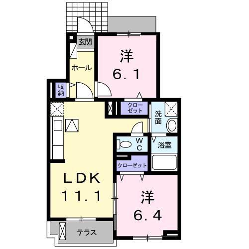 ラフレシール(2LDK/1階)の間取り写真