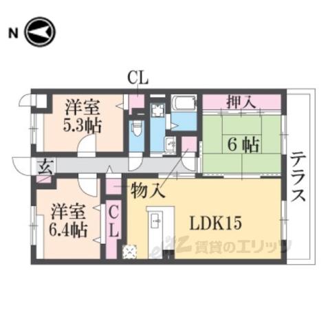 ボヌール宝塚(3LDK/1階)の間取り写真