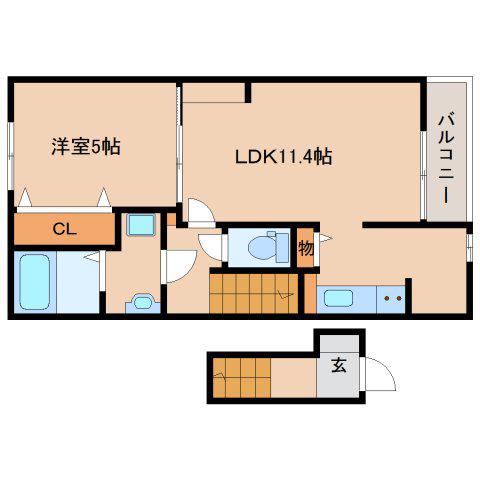 ルナ ヒルズ(1LDK/2階)の間取り写真