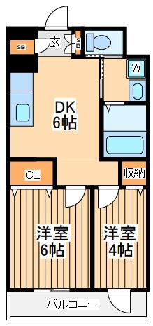 ワイエスセブンハイム(2DK/3階)の間取り写真