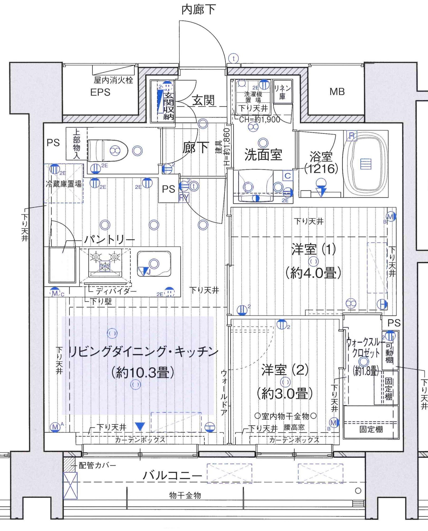 デュオヒルズ仙台一番町一丁目(2LDK/13階)の間取り写真