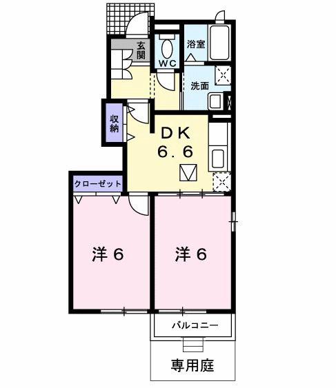 デュオハイツII(2DK/1階)の間取り写真