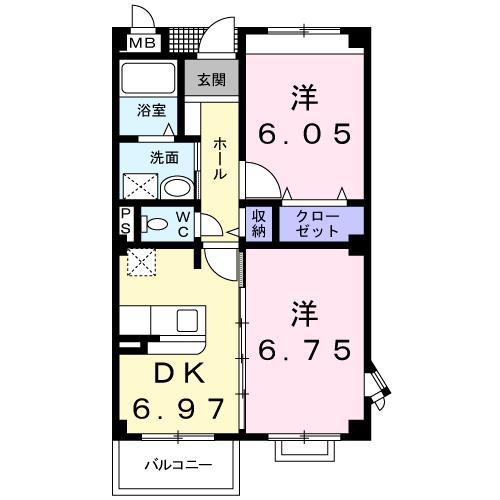 サニーセトル弐号館(2DK/2階)の間取り写真