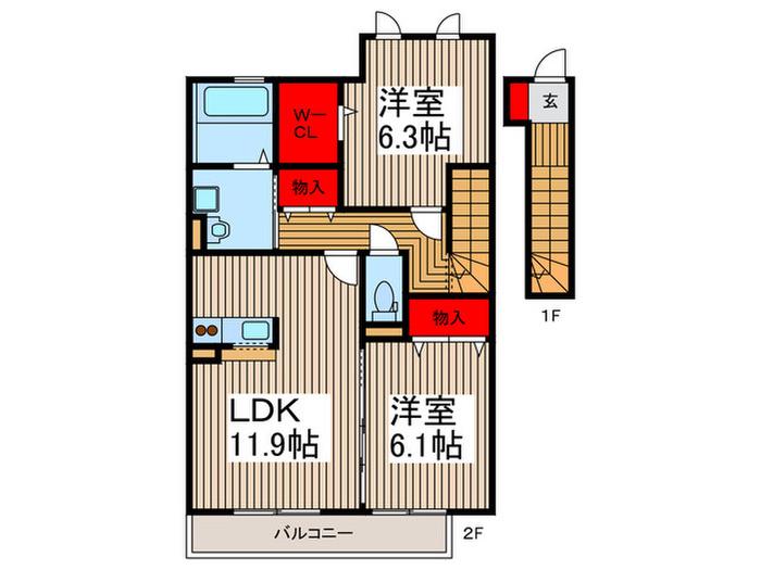プランドール・ビアン B(2LDK/2階)の間取り写真