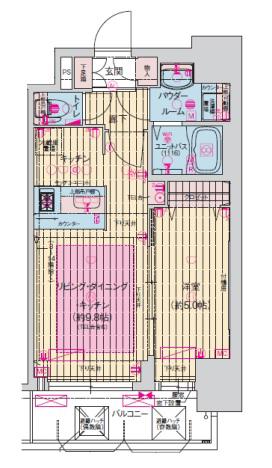 プレサンス扇町駅前(1LDK/15階)の間取り写真