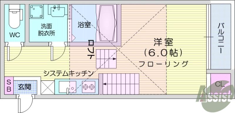 プランドール太子堂(1K/1階)の間取り写真